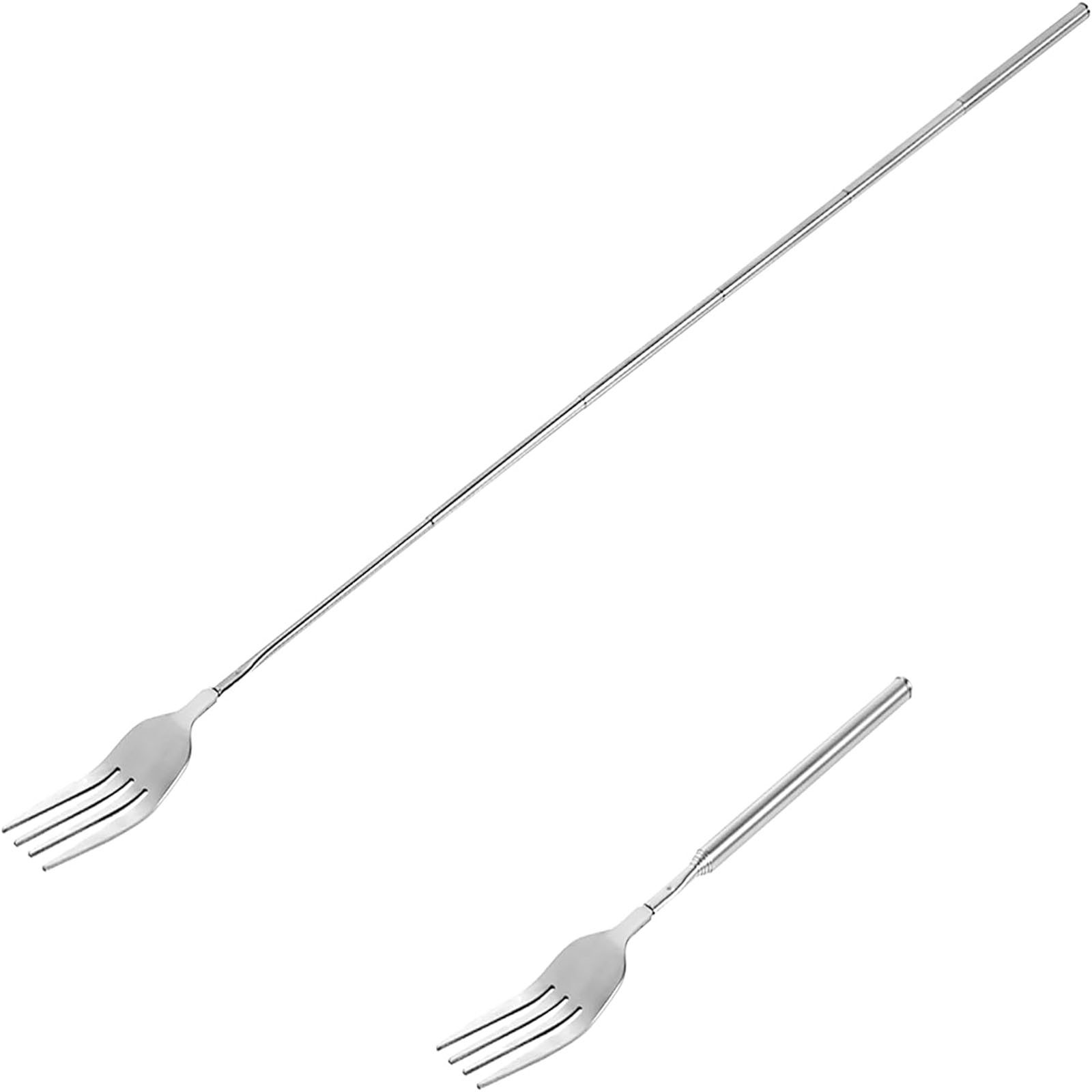 Bgageg Extendable Fork 8.7 To 25.4 Inch Long Fork Telescopic Fork Retractable Fork BBQ Dinner Fruit Dessert Extended Fork Sturdy And Stainless Steel Tableware(2pcs), Silver
